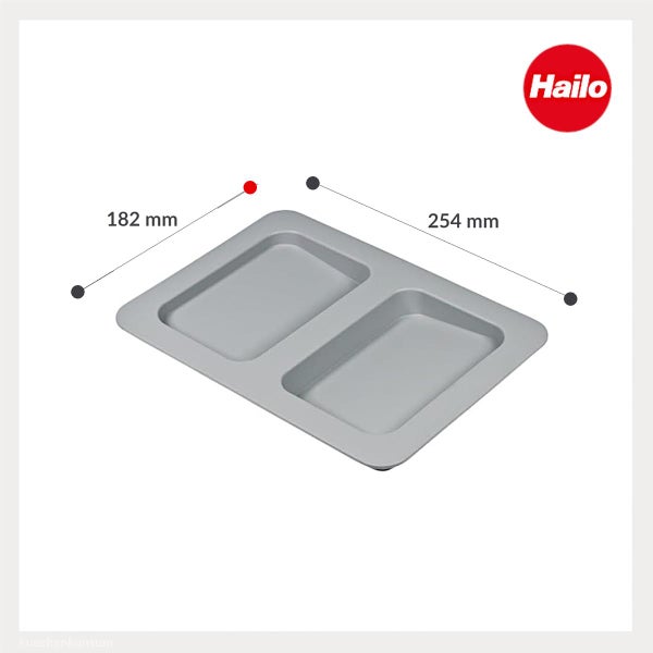Hailo Systemdeckel mit zwei Fächern, Maße 182 Millimeter mal 254 Millimeter, Hailo Logo.