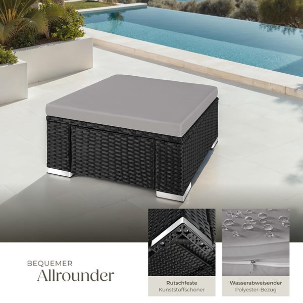 Rattan Sitzhocker tectake Bitonto 53 x 53 x 26 cm widerstandsfähig schwarz/grau
