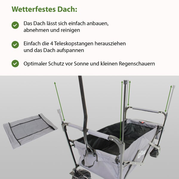 Bollerwagen faltbar mit Sonnendach in grau mit Vollgummi-Breitreifen Transportwagen Handwagen