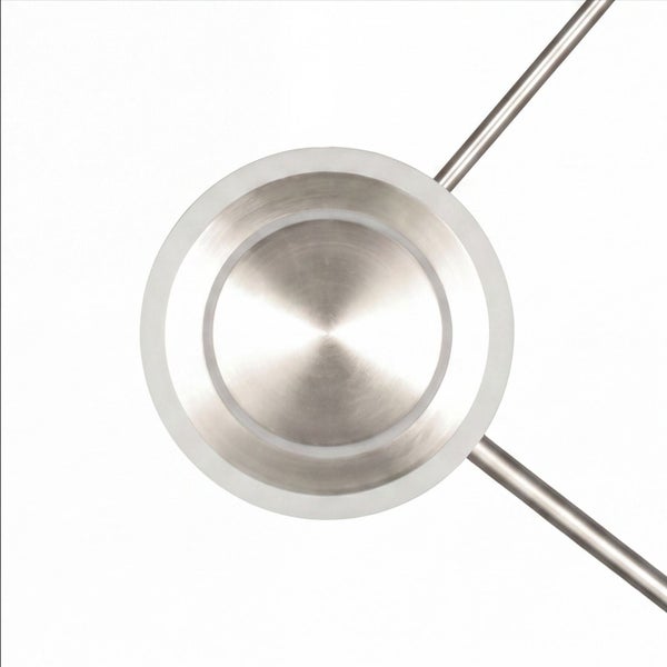 Deckenleuchte Spot aus gebürstetem Metall, rund mit lichtdurchlässigem Ring und zwei Halterungsarmen.