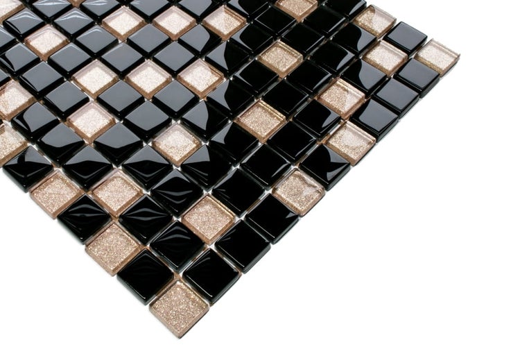 Glasmosaik auf Netz für Bad und Küche 30cm x 30cm  - Black pepper