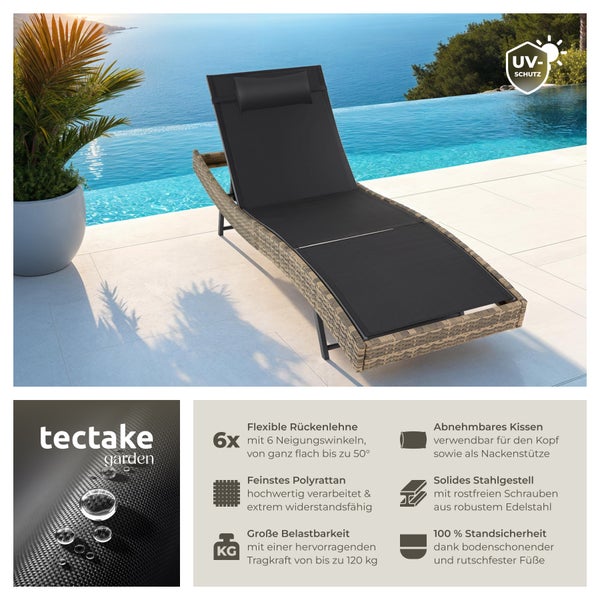 Rattan Sonnenliege tectake Moana 69 x 211 x 41 - 94 cm widerstandsfähig und UV-beständig natur