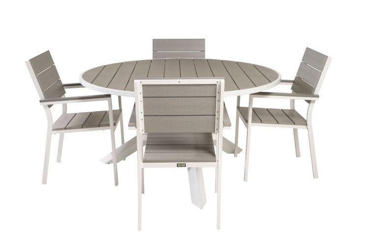 Parma Gartenset Tisch Ø140cm und 4 Stühle Levels weiß, grau. 140 X 140 X 73 cm
