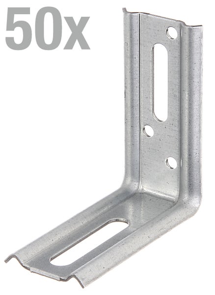 Set mit 50 Stück Metall Montage Winkel zur Befestigung von Leisten und Profilen mit Langloch