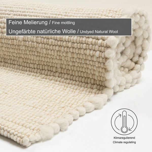 Handgewebter naturbelassener Wendeteppich Alm-Glück Weiß 70x240 cm