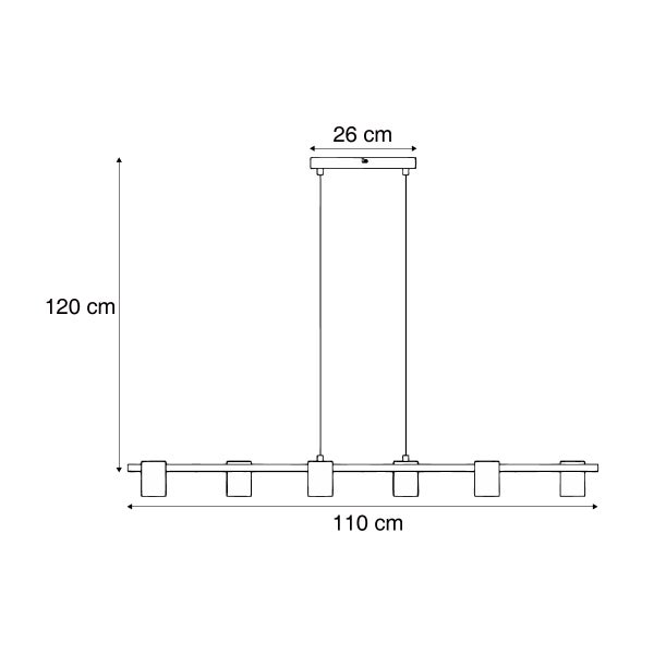 Technische Zeichnung einer Hängeleuchte mit den Maßen 26 cm, 110 cm und 120 cm.