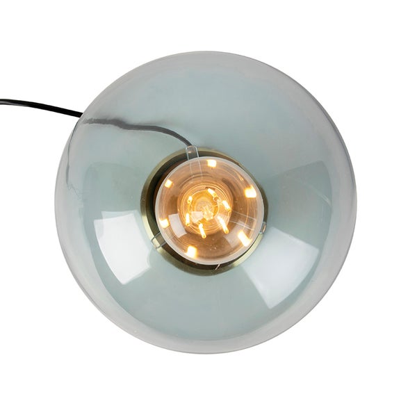 Graue Glaskugelleuchte mit Glühbirne von unten
