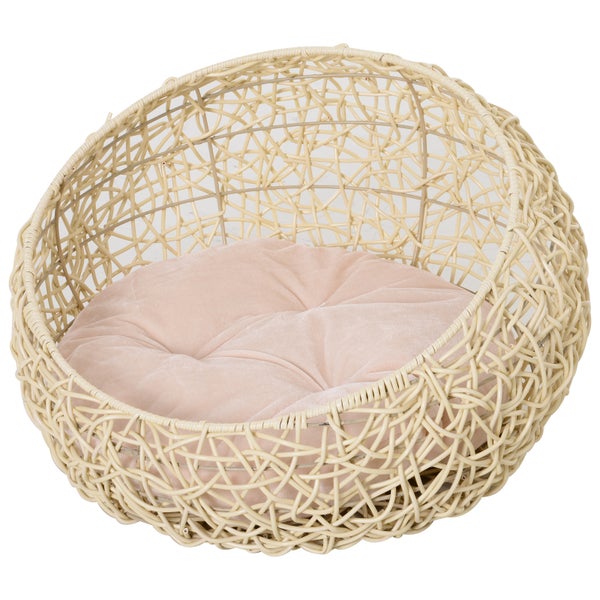 PawHut Katzenbett aus Rattan, Ø56 x 35 cm, PVC-Rattan, Beige