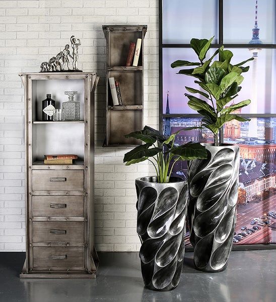 Übertopf XXL GILDE Übertöpfe Höhe 90cm silberfarben Fiberglas, Poly