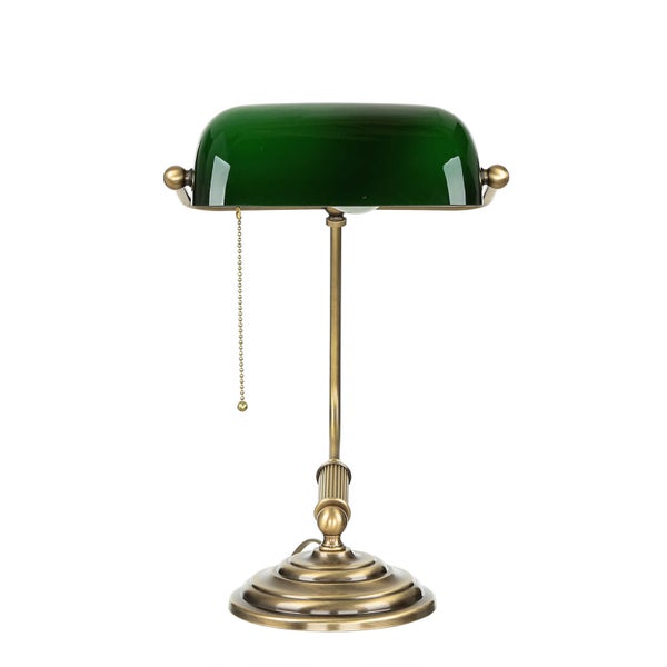 Tischleuchte im Banker-Stil mit Zugschalter und Lampenschirm