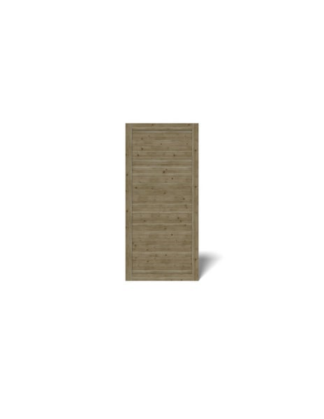 Sichtschutzelement aus Holz für den Garten mit waagerechten Lamellen.