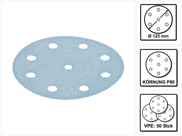 Festool STF D125/8 Schleifscheiben 125 mm Granat P80 GR / 50 Stück ( 497167 )