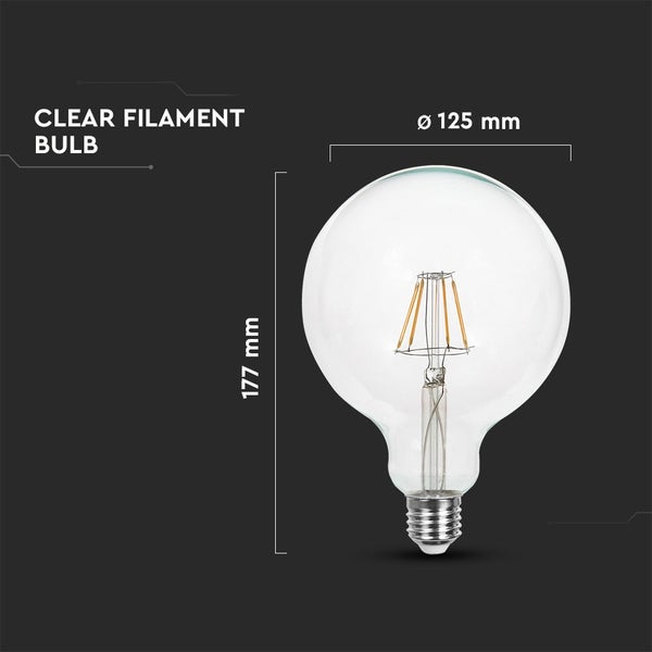 V-TAC VT-2147 - LED-Lampen - G125 Globe E27 - IP20 - Klar - 6 Watt - 806 Lumen - 6400K - 2 Jahre
