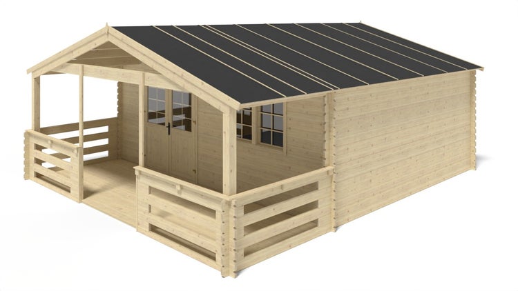 Veranda zum Gartenhaus 6x2 m - Farbe Holz