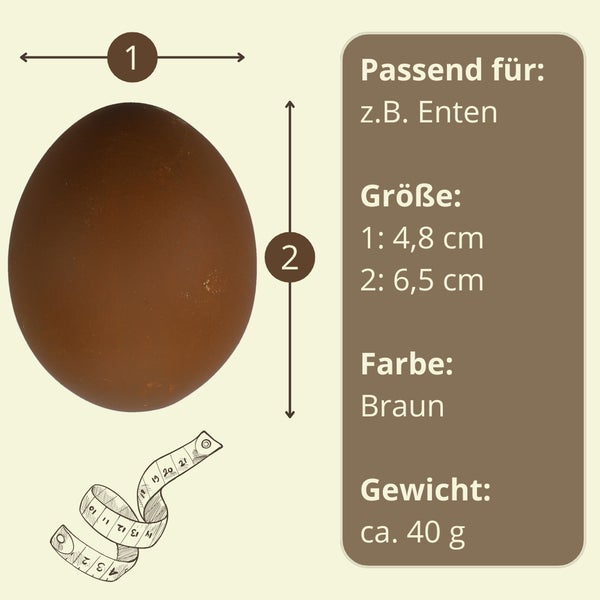 Braun gefärbtes Osterei mit Größenangaben