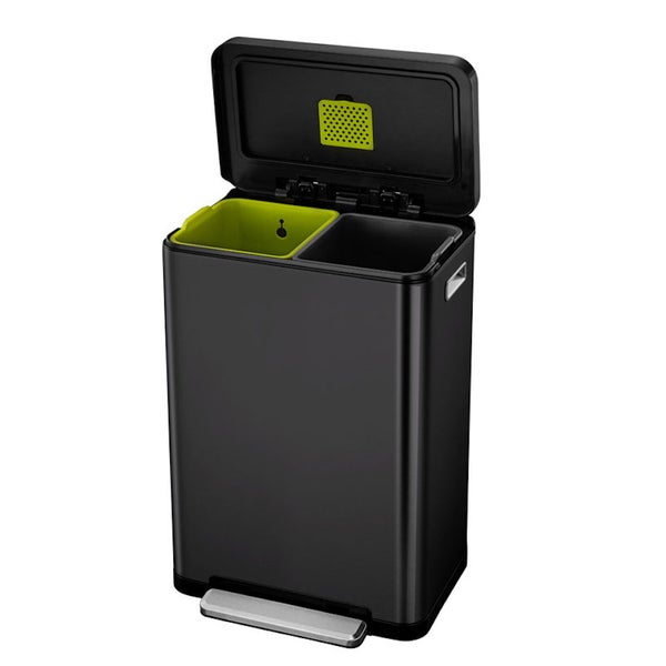 PROREGAL Stilvoller Rechteckiger Treteimer Mit Extra Breitem Pedal & Gedämpften Stay Open Deckel HxBxT 65,2 x 43,3 x 33,4 cm 20 & 20 Liter Schwarz
