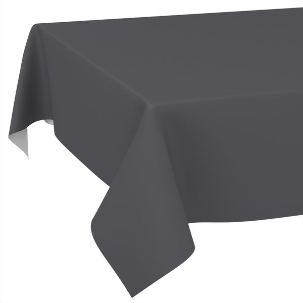 Dunkelgraue rechteckige Tischdecke aus Stoff, über eine Tischecke drapiert.