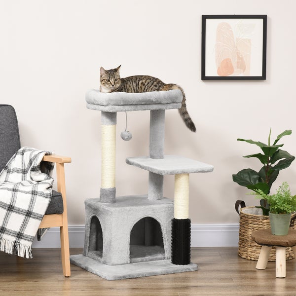 PawHut Kratzbaum Katzenbaum mit Massageecke Katzenhöhle Spielball Katzenkratzbaum Sisalseil-Kratzstangen Hellgrau 48 x 48 x 85 cm