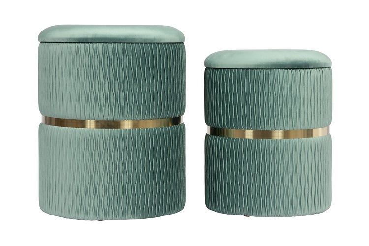 Hocker, 2er-Set stapelbar, mit Stauraum, Edelstahlsockel Mint Rund Ø 31,5 / 36 cm