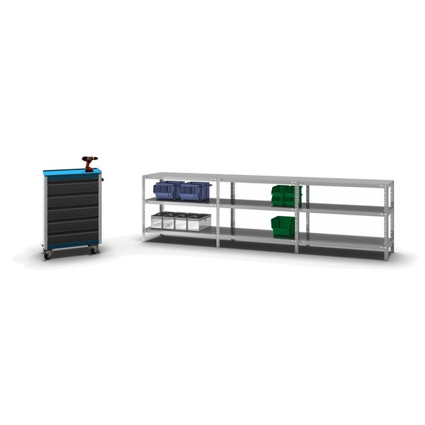 PROREGAL Fachbodenregal Schraubsystem Medium-Duty Grundregal HxBxT 80 x 100 x 40 cm 3 Ebenen Fachlast 200 kg Beidseitig Nutzbar Verzinkt