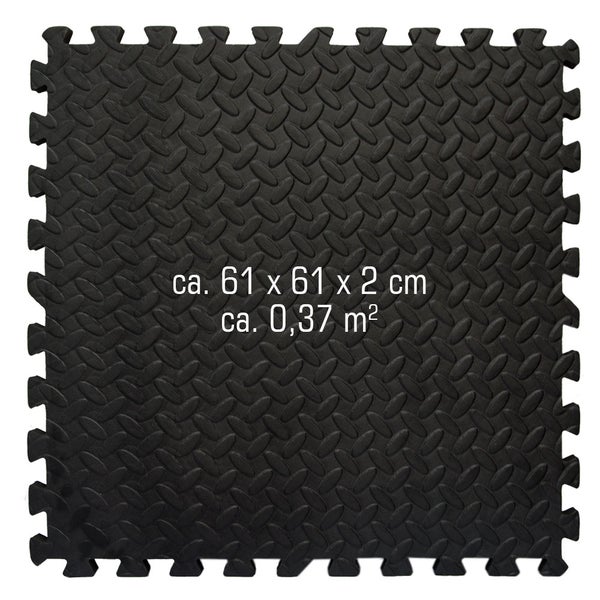 12 Bodenschutzmatten mit Rand 63x63x2cm Fitness Bodenmatte Schwarz