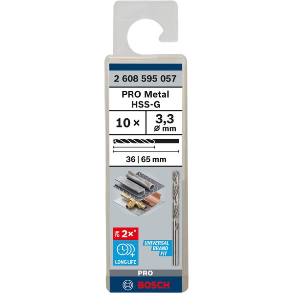 Bosch Pro Metal HSS-G Metallbohrer Set, 10 Stück, 3,3 mm Durchmesser