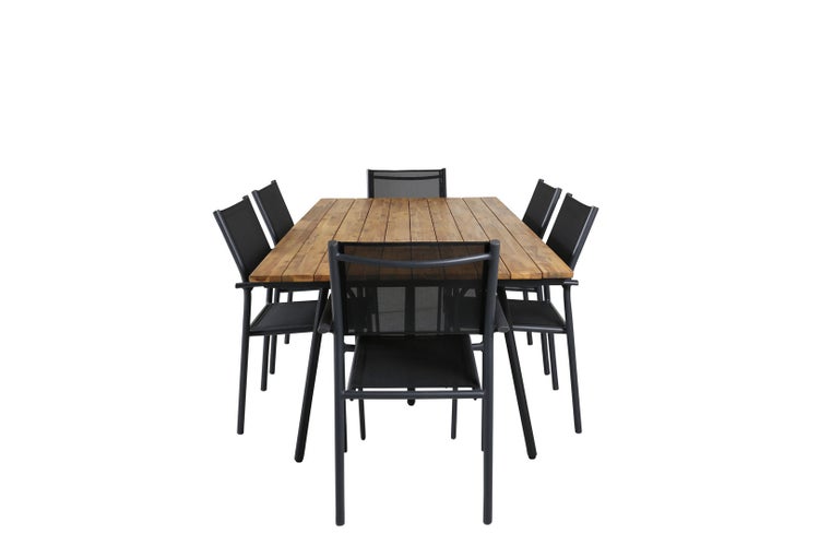 Chan Gartenset Tisch 100x200cm und 6 Stühle Santorini schwarz, natur. 100 X 200 X 74 cm