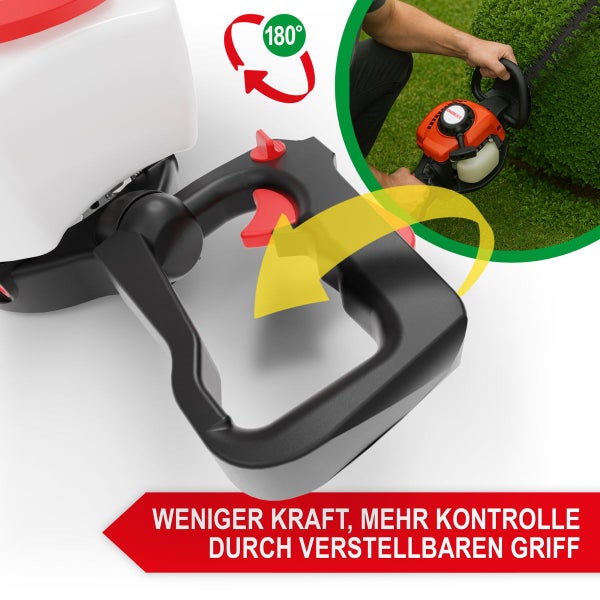 Verstellbarer 180 Grad Handgriff einer Heckenschere für bessere Kontrolle und Handhabung.
