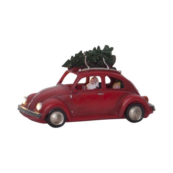 Dekorative rote Käferfigur mit Weihnachtsmann und Weihnachtsbaum