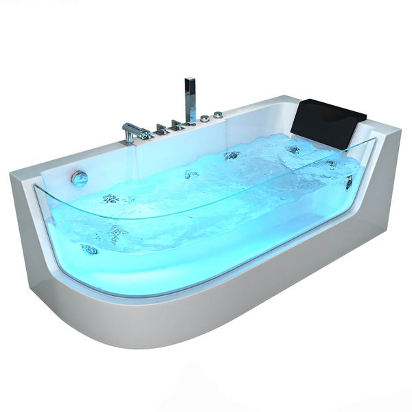 Home Deluxe - Whirlpool Badewanne - CARICA Links weiß mit Heizung und Massage - Maße: 170 x 80 x 59 cm I Eckwanne, Indoor Badewanne