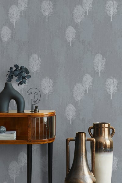 Tapete Silber Grau Illustration Modern Natur für Wohnzimmer Schlafzimmer MADE IN GERMANY 10,05 x 0,53m