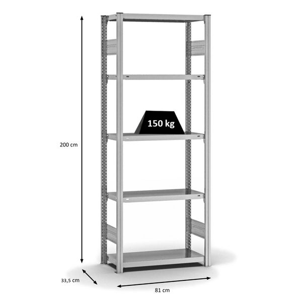PROREGAL Fachbodenregal Stecksystem T-Profil Light-Duty Grundregal HxBxT 200 x 75 x 30 cm 5 Ebenen Fachlast 150 kg Beidseitig Nutzbar Verzinkt