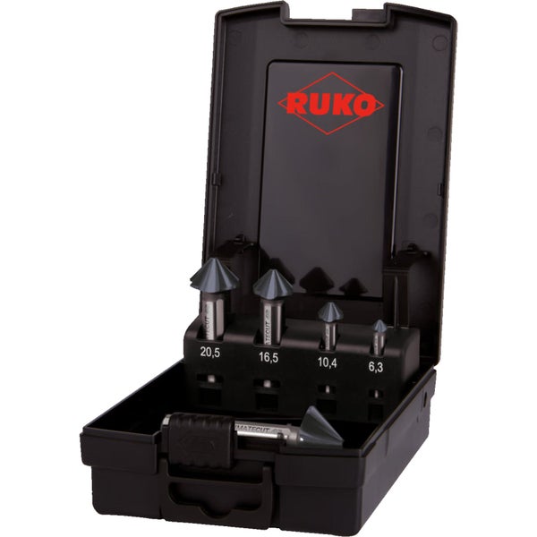 RUKO ULTIMATECUT Kegel- und Entgratsenker-Satz 4S HSS RUnaTEC DIN 335 90° in Kunststoffkassette 5 teilig - 102891PRO