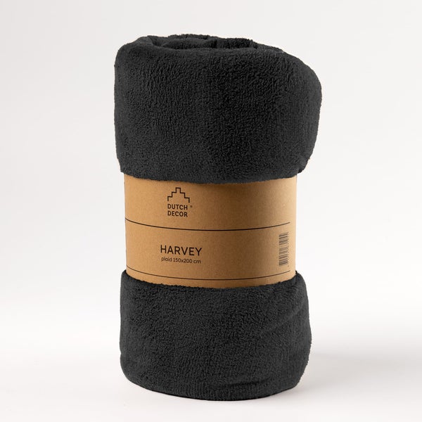 Gerollte, schwarze Kuscheldecke mit Banderole 150x200 cm