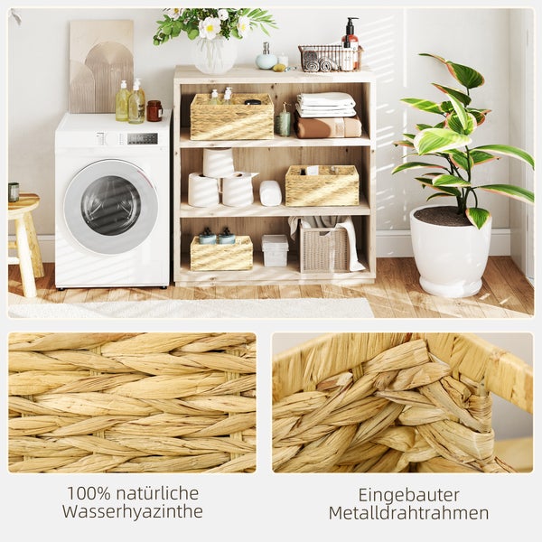 HOMCOM 3er-Set Aufbewahrungskorb, geflochtener Körbe aus Wasserhyazinthe, zum Aufbewahrung und Organisieren, für Wohnzimmer, Küche, Schlafzimmer, Naturholz