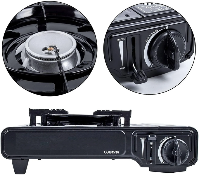 Tragbarer Gaskocher mit Bedienfeldern in Nahaufnahme