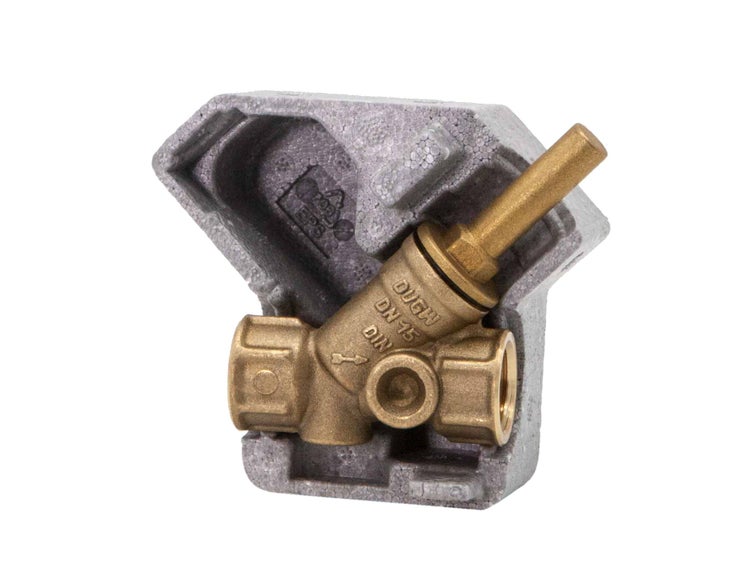 Messing-Ventilkörper DN 15 mit Dämmschale, DVGW- und DIN-geprüft.