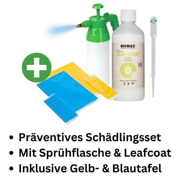 Präventives Anti-Schädlings-Set Big – Umfassender Pflanzenschutz mit Sprühflasche, Biobizz Leafcoat, Gelb- und Blautafeln gegen Spinnmilben, Thripse & Trauermücken