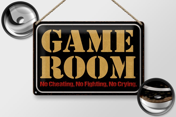 Blechschild Spruch 30x20cm Game room no cheating no fighting