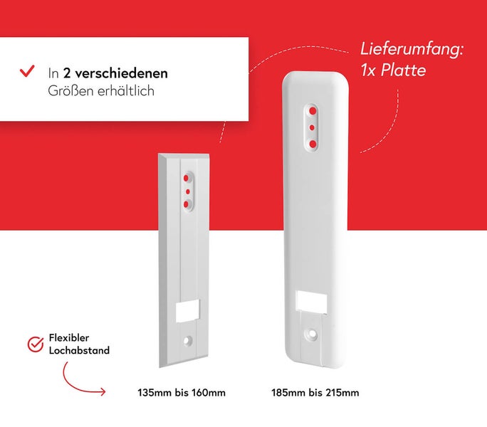 Zwei weisse Platten in unterschiedlichen Größen, mit Löchern für flexible Lochabstände.