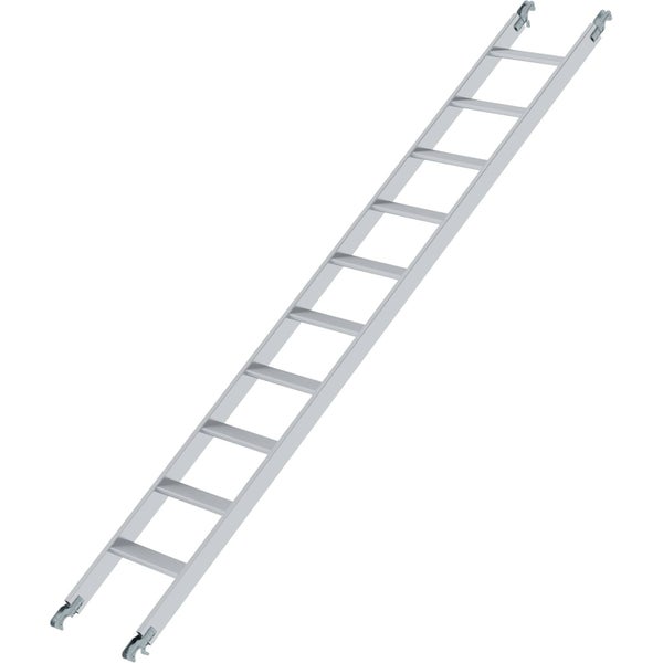 Einteilige Aluminium-Anlegeleiter mit Einhängehaken oben und unten.