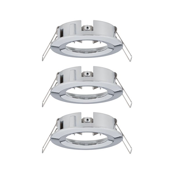 Set mit drei runden Einbaustrahlern aus Metall für die Deckenmontage