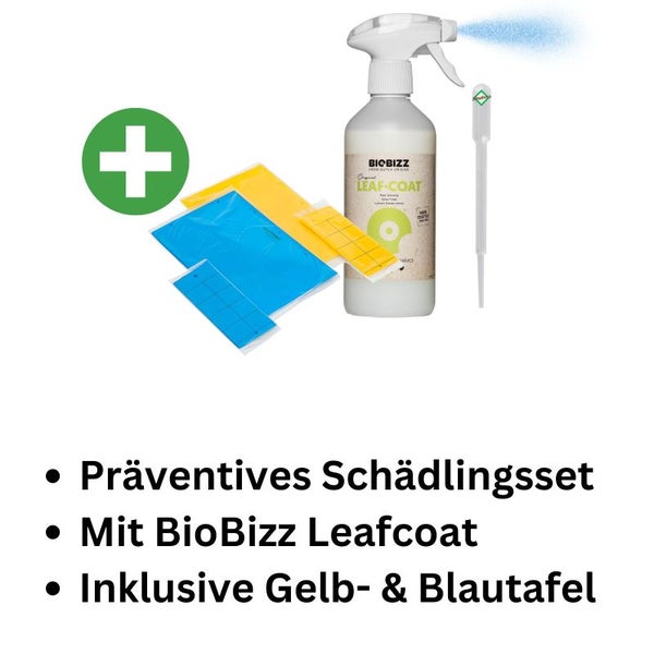 Präventives Anti-Schädlings-Set Small – Umfassender Pflanzenschutz mit Sprühflasche, Biobizz Leafcoat, Gelb- und Blautafeln gegen Spinnmilben, Thripse & Trauermücken