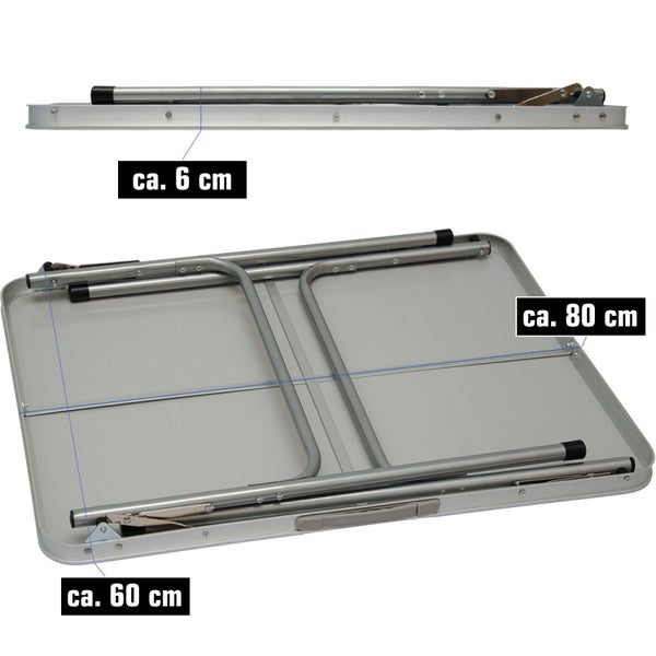 AMANKA klappbarer Campingtisch 80x60x67 cm Leichtgewicht Klapptisch Reisetisch im Kofferformat Hell Grau