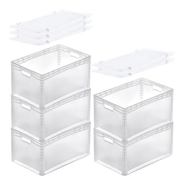 PROREGAL SuperSparSet 5x Transparenter Eurobehälter LightLine mit Offenem Griff und Scharnierdeckel  HxBxT 32 x 40 x 60 cm 66 Liter Eurobox