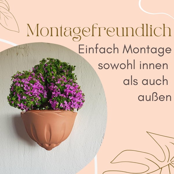 Wandblumentopf mit lila blühenden Pflanzen zur einfachen Montage im Innen- und Aussenbereich