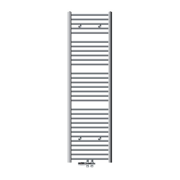 ECD Germany Badheizkörper Mittelanschluss 500 x 1800 mm Chrom gebogen mit Thermostat und Anschlussgarnitur Durchgang Boden Chrom - Heizkörper Heizung Handtuchwärmer Handtuchtrockner Handtuchheizkörper