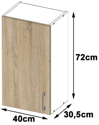 Küchenhängeschrank mit einer Tür, Maße 40 x 30,5 x 72 cm