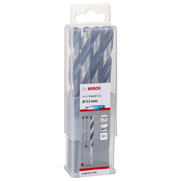 Bosch 5x HSS PointTeQ DIN 338 11 x 94 x 142 mm - 2608577278