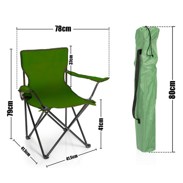 BigDean 2x Faltstuhl GRÜN Campingstuhl Anglerstuhl mit Getränkehalter & Tragetasche - Anglersessel klappbar - Klappstuhl Gartenstuhl Faltstuhl Relaxsessel Angelsessel faltbar